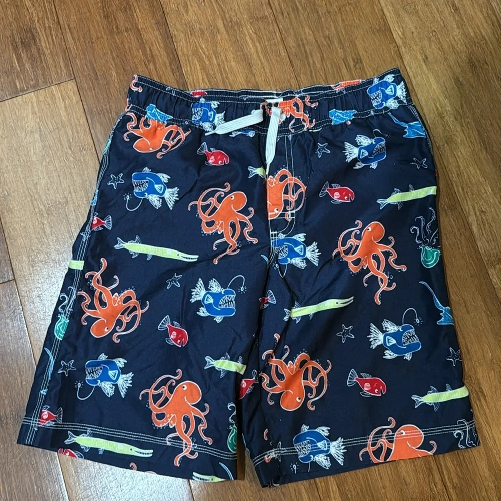 Gymboree boys bundle of swim trunks, sharks, fish, octopus size large (10-12)